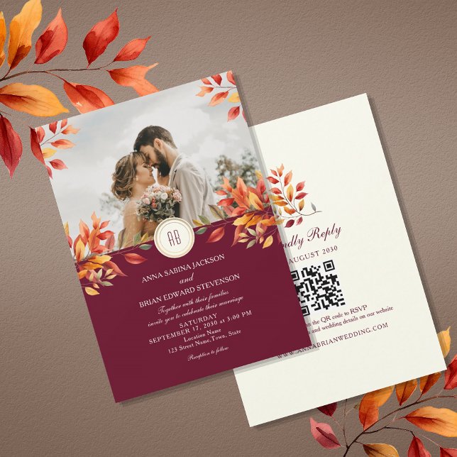 Fall Photo QR Code Wedding Invitation (Creator Uploaded)
