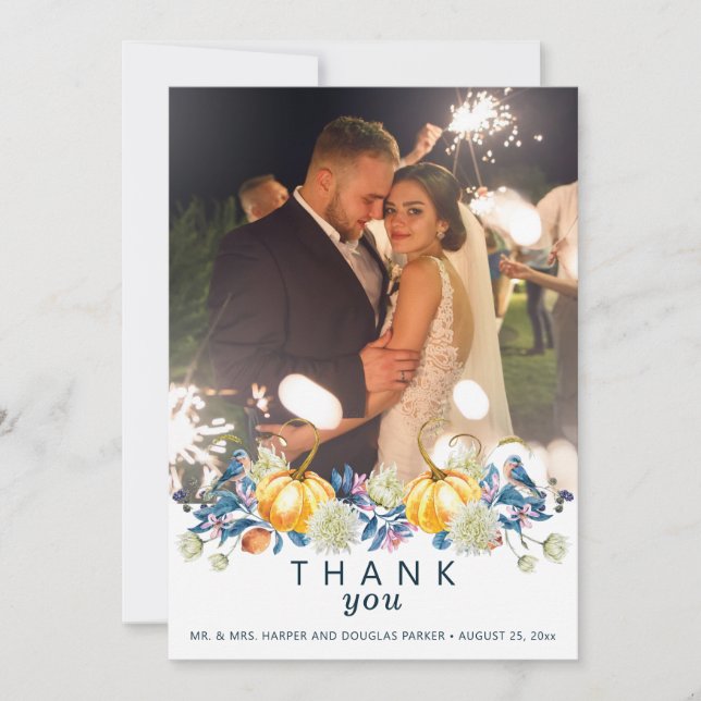 Fall Photo Wedding Thank You Card (Front)