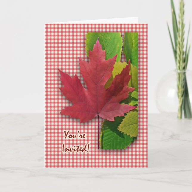 Fall Picnic Invitation Red Maple Leaf (Front)