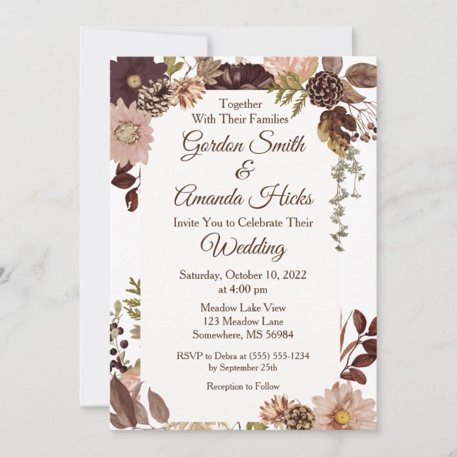 Fall Pine cone Wedding Invitation (Front)
