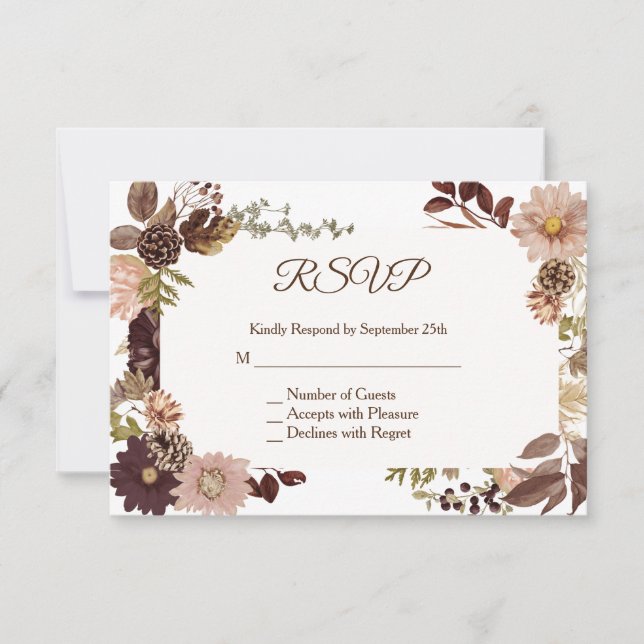 Fall Pine cone Wedding RSVP Card - Horizontal (Front)