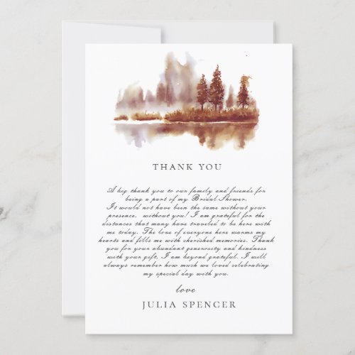 Fall Pine Tree Wood Bridal Shower Thank You Card