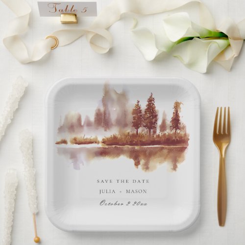 Fall Pine Tree Woods WC Save The Date Pap Plates