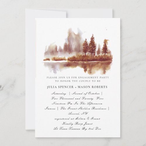 Fall Pine Tree Woods Watercolor Engagement Invite