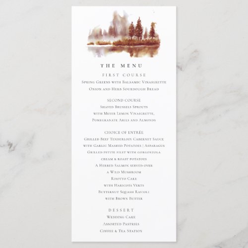 Fall Pine Tree Woods Wedding Menu Card