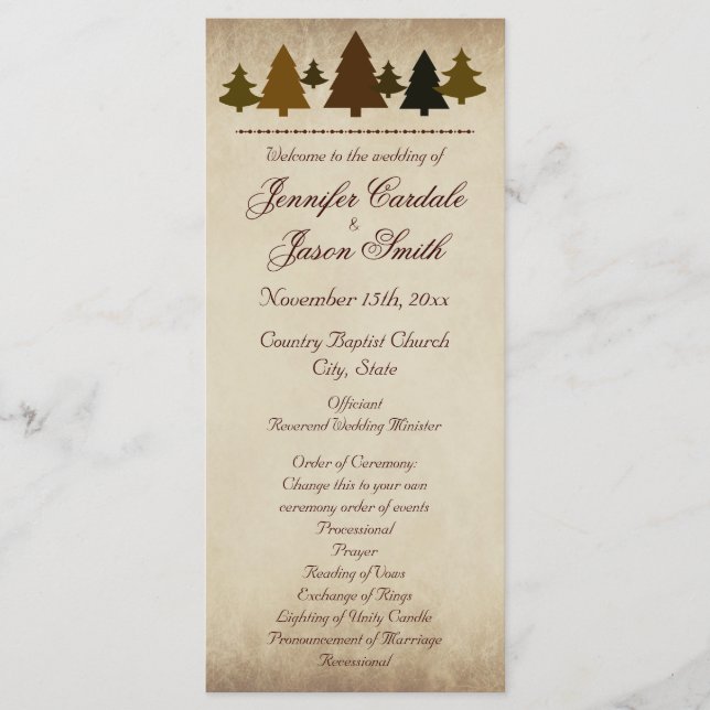 Fall Pine Trees Autumn Wedding Programs (Front)