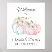 Fall Pink and Blue Pumpkin Gender Reveal Welcome Poster