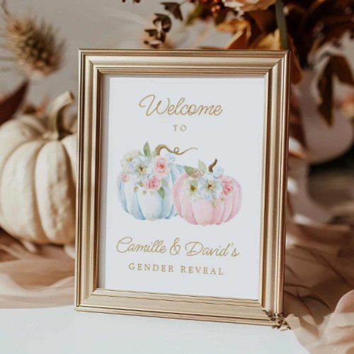 Fall Pink and Blue Pumpkin Gender Reveal Welcome Poster