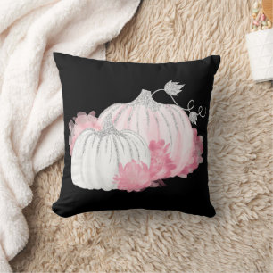 Fall Pink and Silver Watercolor Pumpkins Throw Pillow