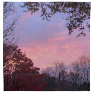 Fall Pink Blue Yellow Sunset Over Trees Cloth Napkin