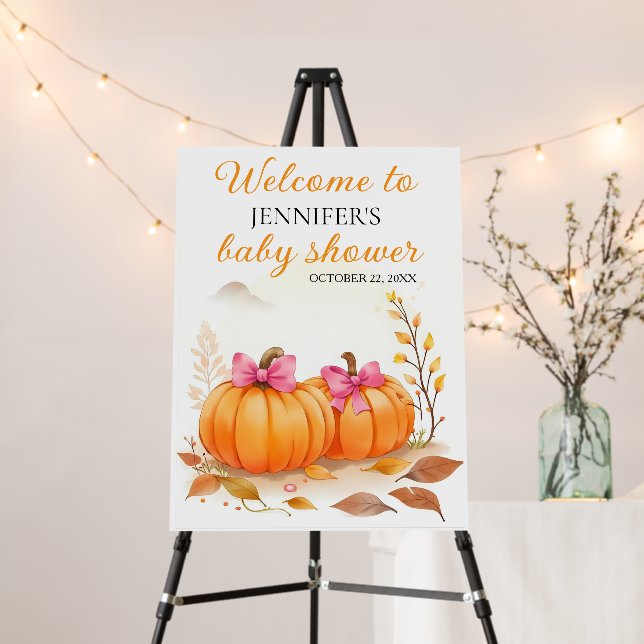Fall Pink Bow Pumpkin Baby Shower Foam Board (In Situ (Stand))