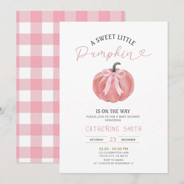 Fall Pink Bow Pumpkin Baby Shower  Invitation (Front/Back)