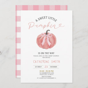 Fall Pink Bow Pumpkin Baby Shower Invitation
