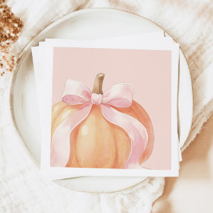 Fall Pink Bow Pumpkin Baby Shower Napkins