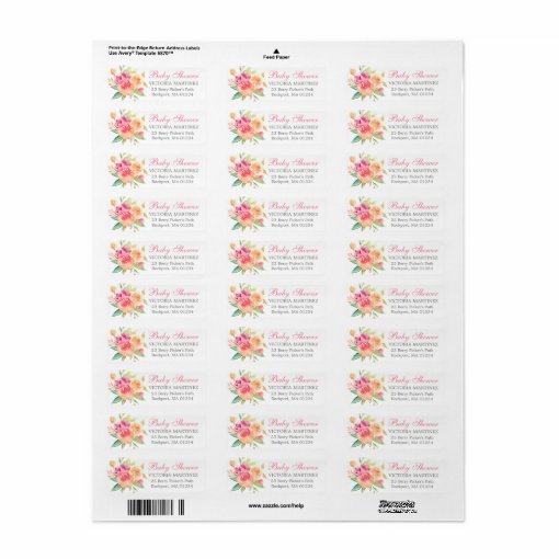 Fall Pink Floral Baby Shower Return Address Label | Zazzle