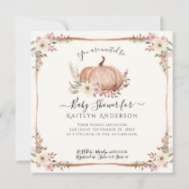 Fall Pink Floral Pumpkin Baby Shower QR code Invitation