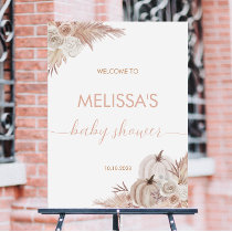Fall Pink Floral Pumpkin Boho Baby Shower Welcome Poster