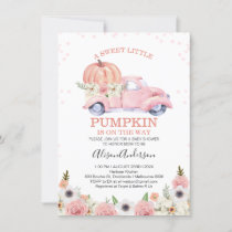 Fall Pink Floral Pumpkin Truck Baby Shower Invitation