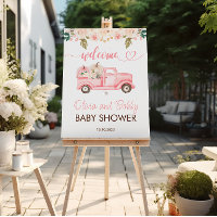 Fall Pink Floral Pumpkin Truck Baby Shower Welcome