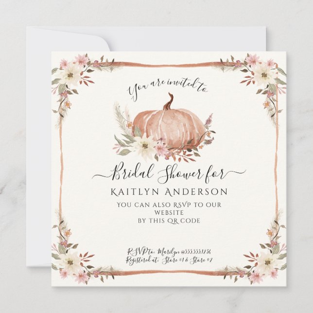 Fall Pink Floral Pumpkin Watercolor Baby Shower Invitation (Front)