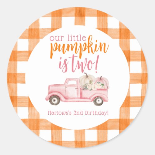 Fall Pink Floral Pumpkins Harvest Truck Classic Round Sticker