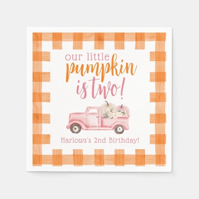 Fall Pink Floral Pumpkins Harvest Truck Napkins (Front)