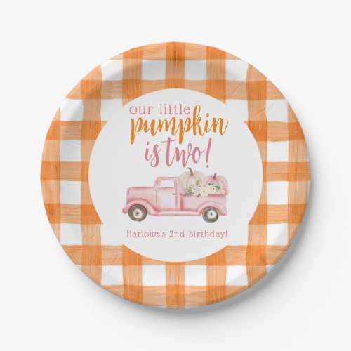 Fall Pink Floral Pumpkins Harvest Truck Paper Plates