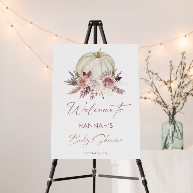 Fall Pink Little Pumpkin Baby Shower Welcome Sign (In Situ (Stand))