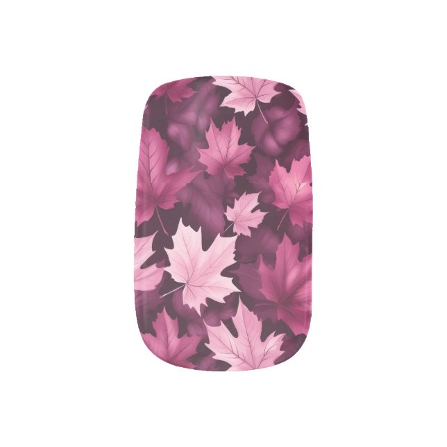 Fall Pink Maple Leaves Design Minx Nail Art (Left Thumb)