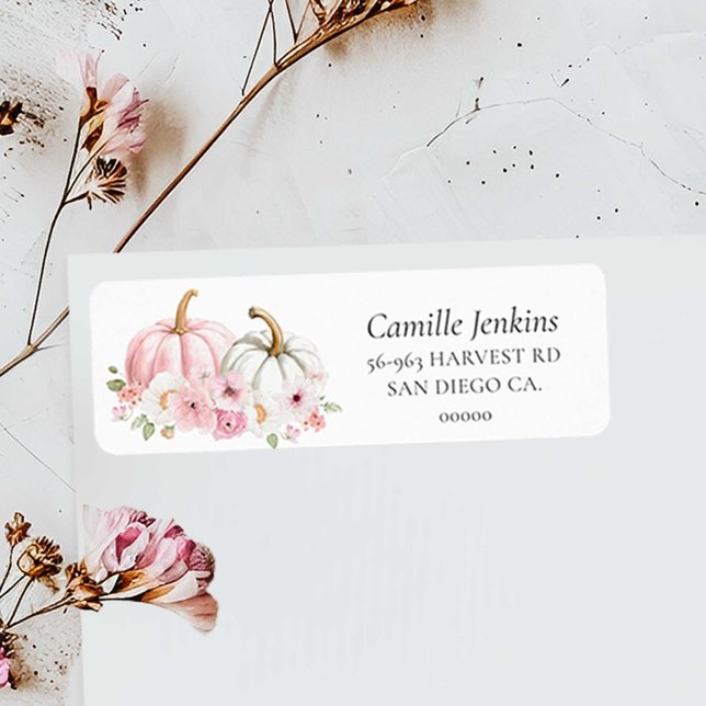 Fall Pink Pumpkin Address Label (Pink Pumpkin Fall Baby Shower Address Label)