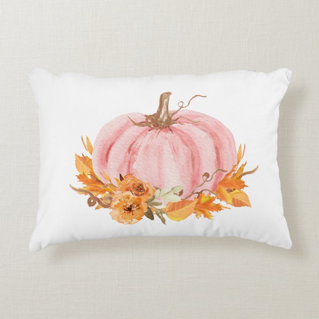Fall Pink Pumpkin and Rainbows Accent Pillow (Front)