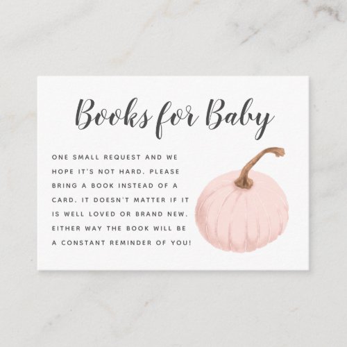 Fall Pink Pumpkin Baby Shower Book Request Enclosure Card