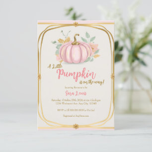 Fall Pink Pumpkin baby shower invitation