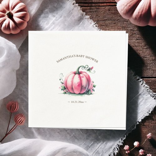 Fall Pink Pumpkin Baby Shower Personalized Napkins