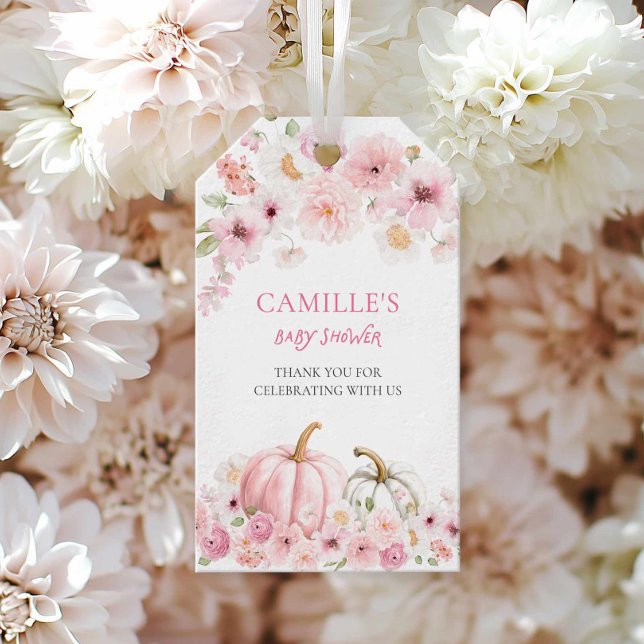 Fall Pink Pumpkin Baby Shower Thank you Tag  (Pink Pumpkin Baby Shower Favor Tag)