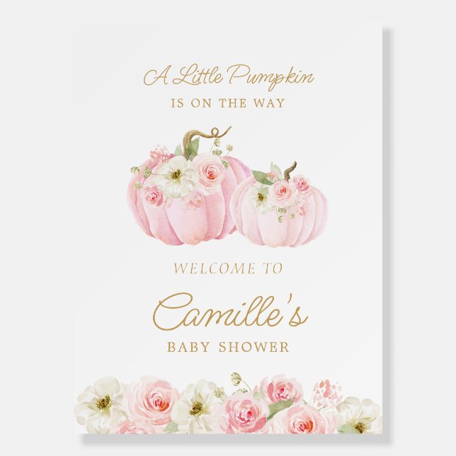 Fall Pink Pumpkin Baby Shower Welcome Sign  (Front)