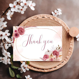 Fall Pink Pumpkin Boy Baby Shower Thank You Card