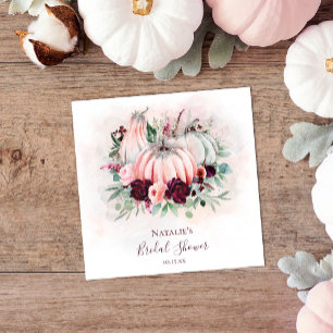 Fall Pink Pumpkin & Burgundy Floral Bridal Shower Napkins