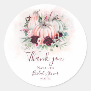 Fall Pink Pumpkin & Burgundy Floral Thank You Classic Round Sticker