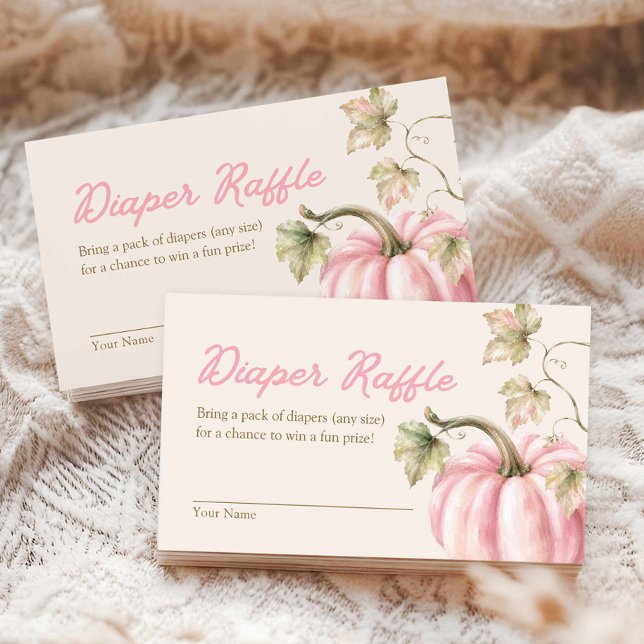 Fall Pink Pumpkin Diaper Raffle Card (Pink Pumpkin Fall Girl Baby Shower Diaper Raffle Card)