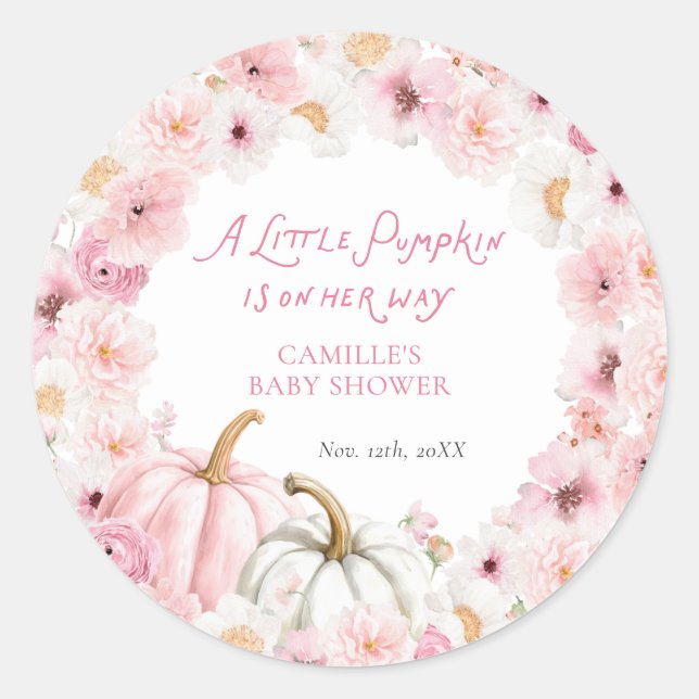 Fall Pink Pumpkin Favor Classic Round Sticker (Front)
