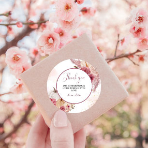 Fall pink Pumpkin Floral girl Baby shower Classic Round Sticker