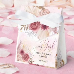 Fall Pink Pumpkin Floral Girl Baby shower Favor Boxes