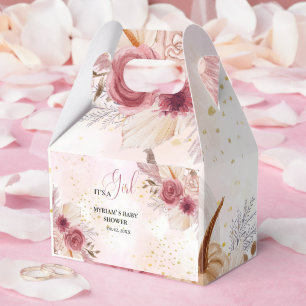 Fall Pink Pumpkin Floral Girl Baby shower Favor Boxes
