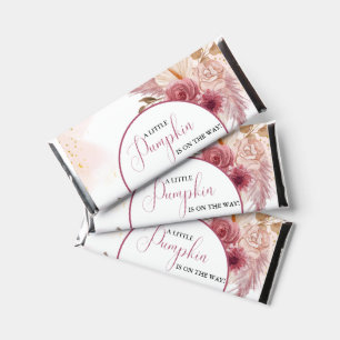 Fall Pink Pumpkin Floral Girl Baby shower Hershey Bar Favors