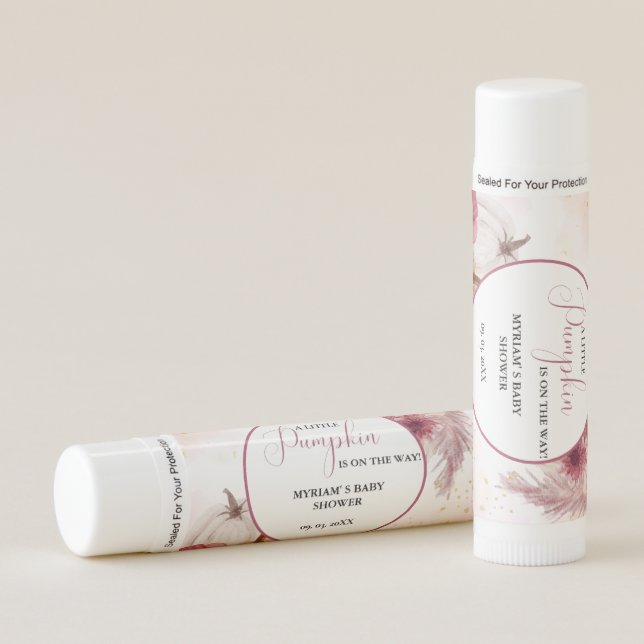 Fall Pink Pumpkin  Floral Girl Baby shower  Lip Balm (Front)