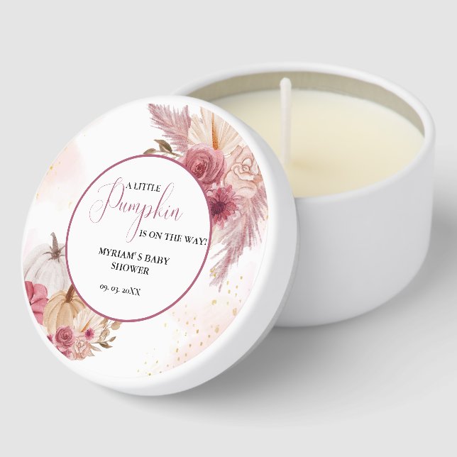 Fall Pink Pumpkin  Floral Girl Baby shower  Mini Candle Favors (Corner)