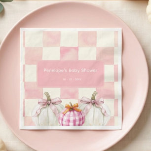 Fall Pink Pumpkin Gingham Girl Baby Shower Napkins