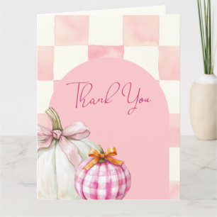 Fall Pink Pumpkin Gingham Girl Baby Shower Thank You Card