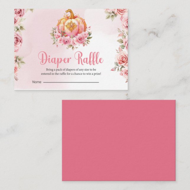 Fall Pink Pumpkin Girl Baby Diaper Raffle Card    (Front/Back)